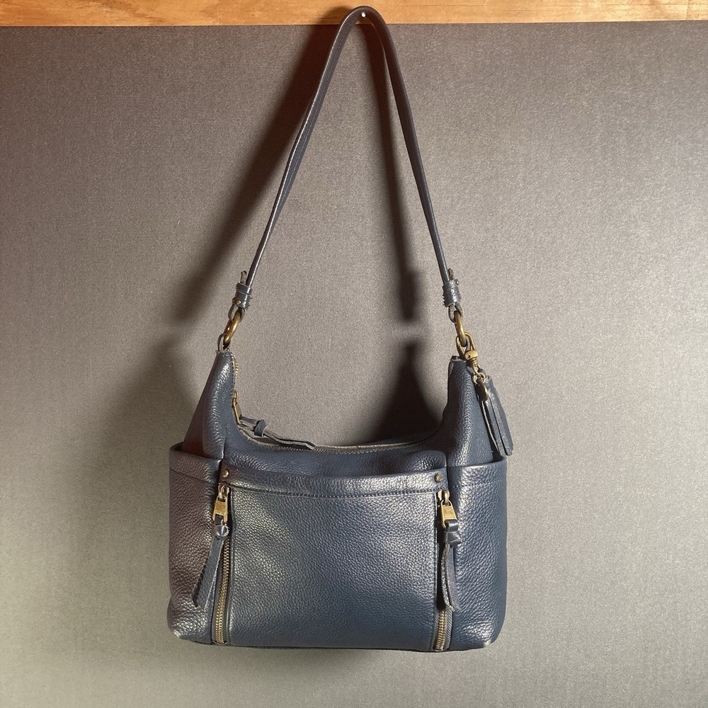 The Sak Collective Keira Hobo Navy Blue Pebbled Leather Shoulder Bag Tassels